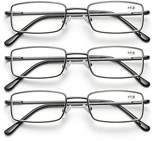 SKYWAY 3 Pack Lesebrille für Herren, Metallrahmen Blaulicht Blockierende Brillen, Leichte Blendschutz-Computerspielleser (Grau, 2.5)