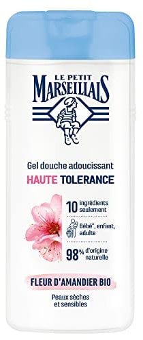 Le Petit Marseillais | Gel Douche Adoucissant Haute Tolérance Fleur d’Amandier Bio (flacon de 400 ml) – 98 % d'ingrédients d'origine naturelle – Pour peaux sèches et sensibles