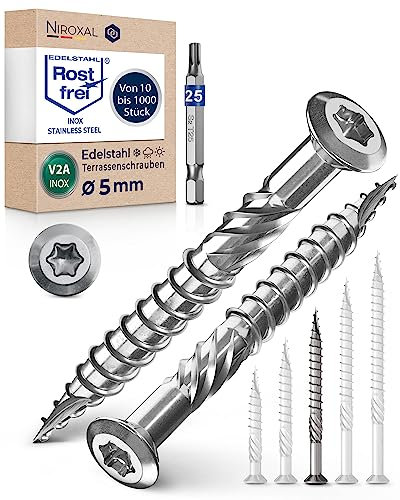 Terrassenschrauben 5x60 Edelstahl A2 Linsenkopfschrauben Torx Schrauben 5mm stark 250 Stück Holzschrauben Torx 60mm lang Edelstahlschrauben Holz inkl. 1x Torx Bit