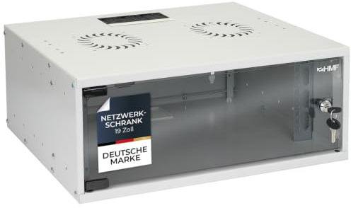 HMF 65704-07 Netzwerkschrank, Serverschrank 19 Zoll | 4 HE | 400 mm Tiefe | Glastür | Lichtgrau