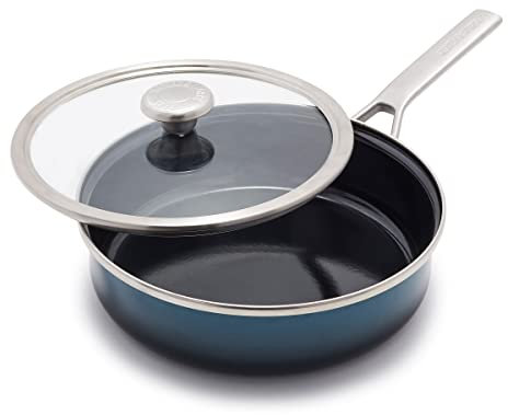 Merten & Storck European Crafted Steel Core Enameled Cookware, 3QT Saute Pan Jumbo Cooker with Lid, Induction, PFAS & PTFE Free, Dishwasher Safe, Oven & Broiler Safe, Aegean Teal
