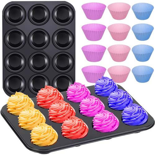 Muffins-Backset Backblech und 12 Silikonförmchen Temperaturbeständig Antihaft Dekorativ 17212