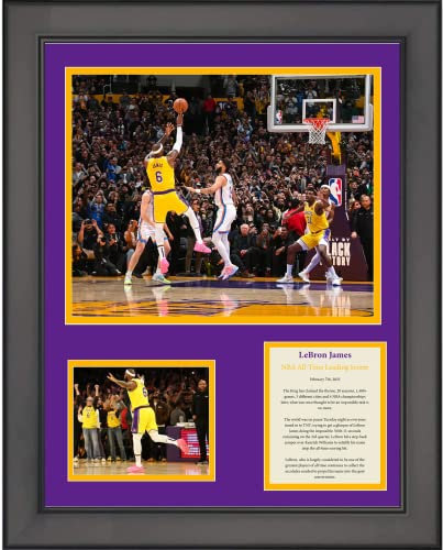 HOFSM.COM Hall of Fame Sports Memorabilia Lebron James NBA All-Time Leading Scorer Los Angeles Lakers Basketball, gerahmt, 27,9 x 35,6 cm, drei Fotocollagen