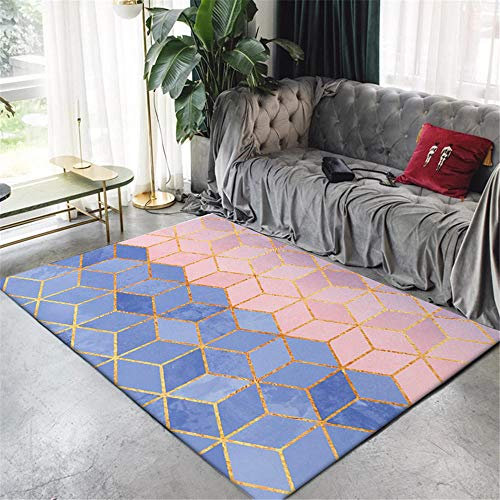 ESOUY Teppiche Nordic Carpet Pink Blau Verlaufsfarbe, goldene Linien – 60 x 90 cm, extra große, mittelgroße Bodenmatte, Wohnaccessoires