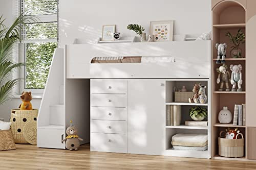 Flair Stepaside Staircase High Sleeper Storage Station - White