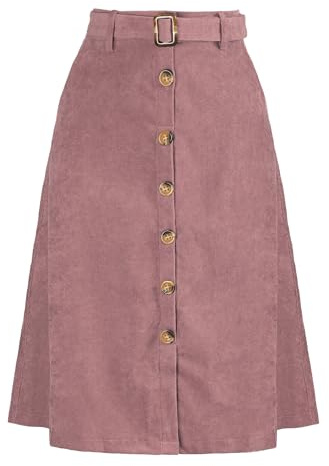 Allegra K Jupes mi-Longues Taille Haute pour Femmes Jupe trapèze boutonnée Devant en Velours côtelé Costume d'halloween Rose M