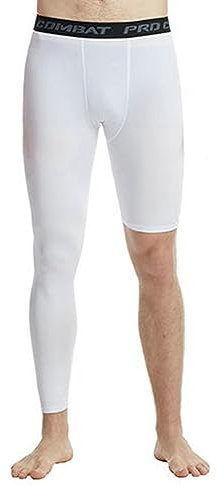Herren Basketball Single Leg Tight Sporthose 1/2 One Leg Compression Pants Athletic Base Layer Unterwäsche, Weiß-1, X-Groß