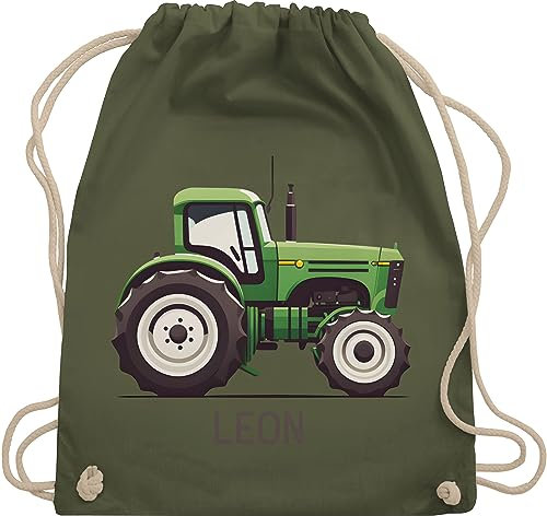 Turnbeutel Rucksack - Traktor mit Name personalisiert I Landwirte Geschenk Landwirt I Traktoren Geschenke Trecker I Landwirtschaft - Unisize - Olivgrün - stoffbeutel