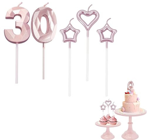 30th Birthday Candles Rose Gold Number 30 Candles for Birthday Cake with Heart-Shaped Candles, Rose Gold 30 Candles for Cake Birthday Cake Topper Decorations for Women Birthday Party