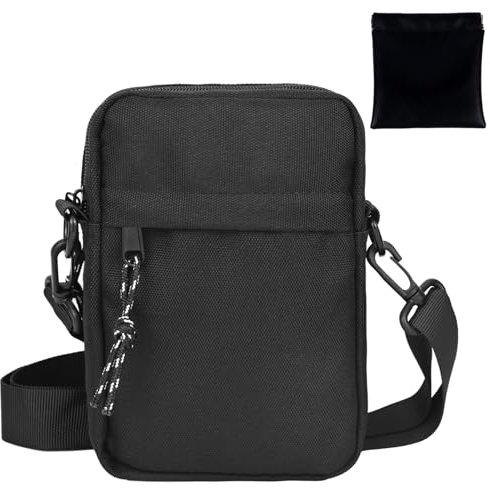 Umhängetasche, Herren Schultertasche, Wasserdicht Crossbody Bag, Lässige Einfache Kleine Seitentasche, Männer Handytasche, Klassisch & Vielseitig, Abnehmbarer und Verstellbarer Schultergurt(Schwarz)