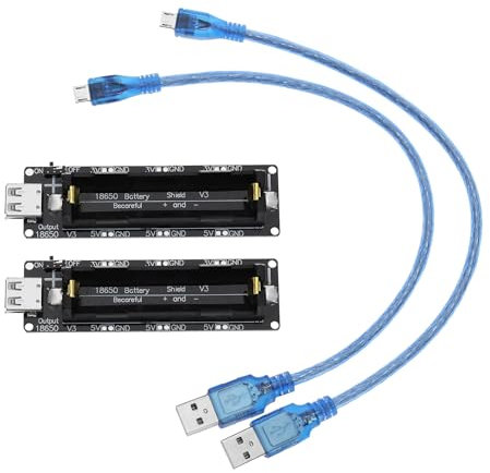 VGOL 2pcs Boucliers d'extension de Batterie Lithium-ION 18650 5V-3V Module Micro USB 600 MA 3 V/1 A 5 V/3 A avec Câble de Charge Compatible avec Raspberry Pi 3 Compatible avec ESP32 ESP8266