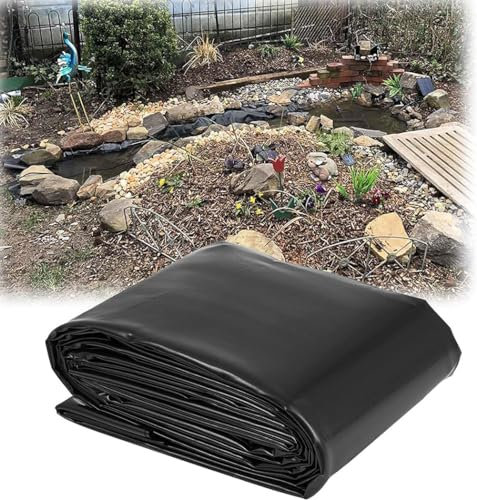 MISKYN Teichfolie Schwarz HDPE 2X4m 2X10m 3X8m 7X10m 9X10m, UV-Beständig, Schwimmteich Folie Gartenteich Teichplane, Für Teichbau, Garten- Und Teichzubehör,9 * 10m