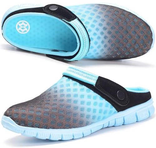 Damen Herren Clogs Pantoletten Gartenschuhe Mesh Hausschuhe Sommer Badelatschen Strand Schuhe Aqua Sandalen,Blau 1,40 EU
