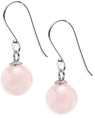 Boucles d'oreilles pour femmes en argent 925 faites à la main avec des pierres naturelles de 10 mm | Cadeau pour femmes, filles (Quartz Rose)