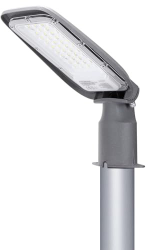 Aigostar Lampione LED 30W, 2550LM Luce Stradale 6500K IP65 Impermeabile IK08 Per Parcheggio, Strada, Scuola, Campo Da Basket, Cortile, Piazza