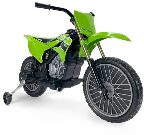 INJUSA - Moto Cross Électrique Kawasaki KX85 pour Enfants de 3 à 6 Ans | Batterie 6V | Pédale Accélérateur | Roues Stabilisatrices | Frein Électrique | Vitesse 5 km/h | Couleur Vert (6885)