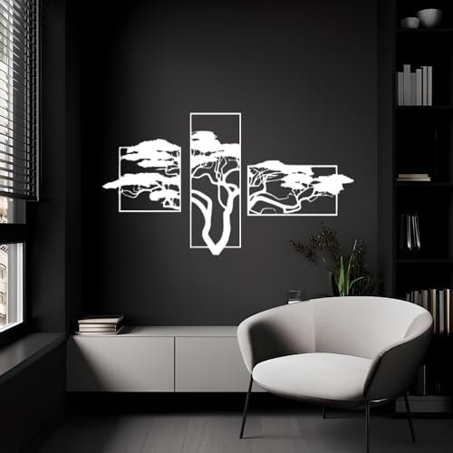Tubibu Arbre de vie - Décoration murale en métal noir - Décoration murale 3D moderne - Pour la maison, le bureau, la chambre à coucher, le salon et la cuisine - Blanc - Taille L