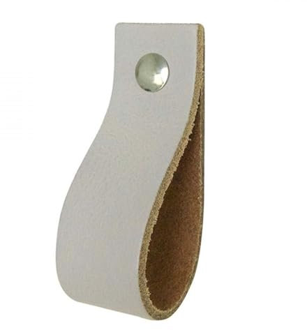 Handles and more - 4 x Ledergriffe für Möbel - Hellgrau - Größe M 19 cm - inkl. 3 Schraubenfarben - Schrankgriffe Leder - Türgriffe Leder - Ledergriffe für Schuhschrank & Schublade - Lederschlaufen