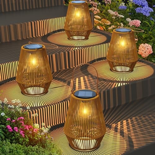 Lanterne da Esterno, KagoLing Lanterne Solari da Esterno 4 Pezzi IP65 Impermeabile Lampada Solare da Giardino per Natale Feste Decorazioni natalizie