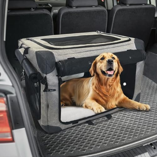 70x52x52cm Hundebox Faltbar, Transportbox Mittel Hund fürs Auto, Stahlrahmen Hundekäfig Faltbare, Oxford-Stoff Hundetransportbox