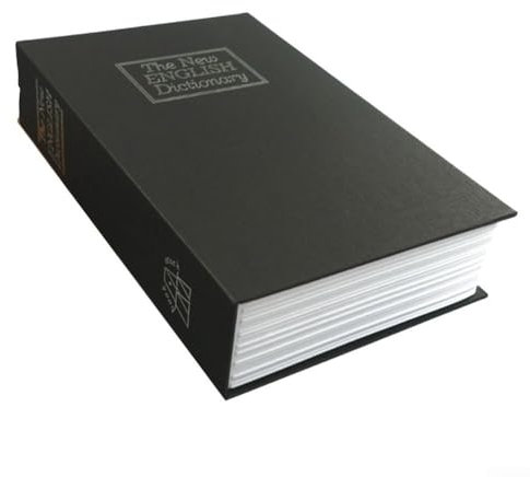 HEBEOT Coffre-fort à livre avec serrure à combinaison, tirelire dictionnaire avec serrure à code, casier de rangement pour argent et pièces de monnaie (noir)
