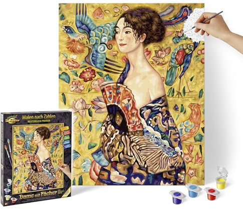 Schipper 609130915 Peinture par numéros - Femme avec éventails - Photos de peinture pour adultes - Pinceaux et peintures acryliques - 40 x 50 cm