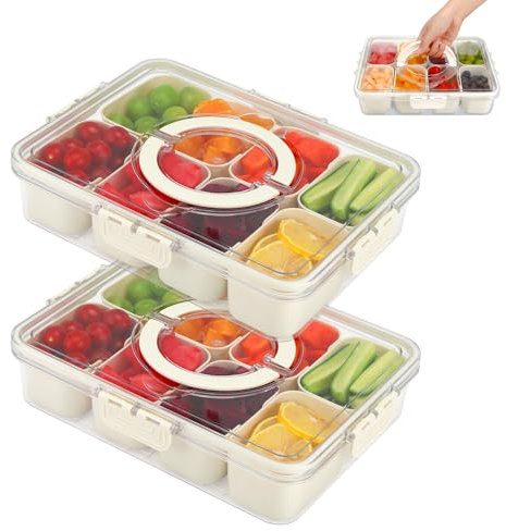 Snackbox Mit FäChern Snackteller Mit Deckel Snackbox Kinder, Snackboxen Zur Aufbewahrung Von SüßIgkeiten, NüSsen, Keksen, FrüChten Und SüßIgkeiten, Geeignet FüR Picknicks und Familientreffen (2 pcs)