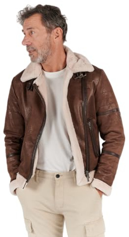 BARONE Herren-Schafspelz-Jacke, Herren-Lederjacke aus Shearling, Lammfell und Alcantara HERGESTELLT IN ITALIEN, braun, XXXXXL