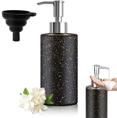 Nadinsta Glass Soap Dispenser Bottle with Metal Pump, 12 Oz Blcak Refillable Liquid Hand Jar Dispenser, Handwash Bottle for Bathroom Kitchen Countertop