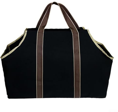 Zeroupshop Bolsa de transporte de leña, bolsa de lona con asas, bolsa de leña de lona impermeable para camping, barbacoa interior y exterior, accesorios para estufa de leña (negro)