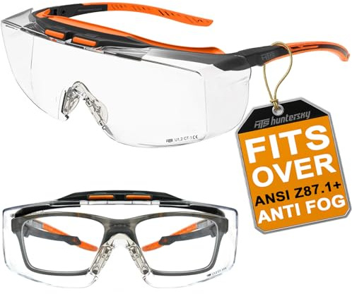 HTS HUNTERSKY Lunettes de sécurité OTG à porter par dessus des lunettes de vue conformes ANSI Z87 antibuée protection UV 100 pour laboratoire et usage professionnel