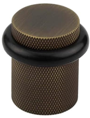 Elegant Antique Brass Knurled Floor Doorstops 40mm Diameter - Solid Brass & Rubber Stopper