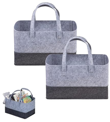 Eabdice 2 Stück Filztaschen Shopper Groß, Filztasche in Moderner Optik, XL/XXL Filz Henkeltasche, zur Einkaufen, Reisen, Arbeit, Picknick, Dunkelgrau