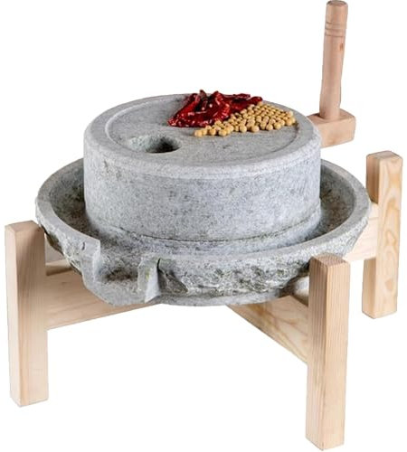 ylpddmm Hand Grain Mill Grinder for Flour,Stone Grainer Mill with Wooden Frame,Dry/Wet Mills,Stone Grain Mill,Stone Mill Grinder for Grain Bean Barley Spice,20 * 30cm