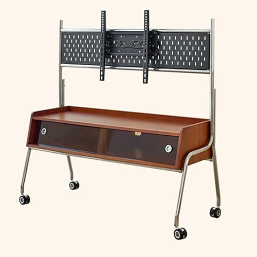 HOLGVE Mobile TV Stand, Mobile TV Cart on Wheels, Floor Rolling TV Stand for 50-80 Inch, Portable TV Stand with Cabinet, Adjustable Height Rolling TV Cart, up to120kg