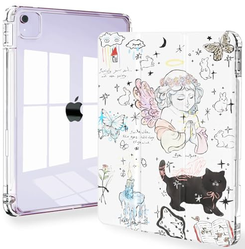 Feams for iPad Air 13 Inch Case M3 2025/M2 2024, Slim iPad Pro 12.9 Inch 6th/5th/4th Generation 2022/2021/2020 Case Clear Back Cover with Auto Sleep & Pencil Holder, Angel