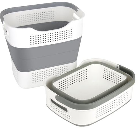 2er Set Wäschekorb Faltbar Silikon mit Henkel - Faltbarer Wäschekorb 43L - Platzsparender Wäschekorb Plastik - Collapsible Laundry Basket - Wäschekorb Tragbar Kunststoff Wäschekiste Wäschewanne