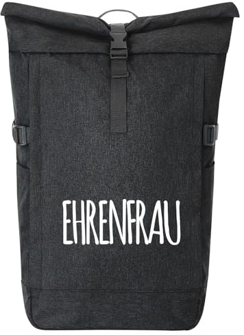 Huuraa Kurierrucksack Ehrenfrau Jugendwort 30-44 Liter Black Melange Fairtrade Rolltop Rucksack Geschenkidee