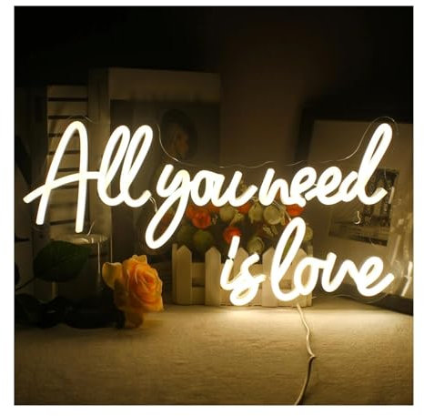 MENGE Hanging Art Neon Signs All You Need is Love Neon Sign Wall Decorate Light, Shop Home Bedroom Party Atmosphere LED Lamps 43cmх22cm(Warm White)