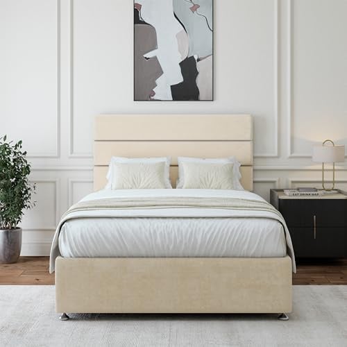Bedmaster Naples Velvet Divan Bed Base With Storage And Lined Headboard - Colour And Size Options (Cream 2 Drawer, Single)