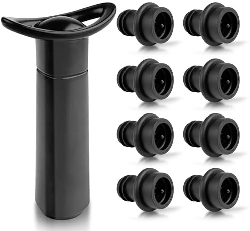 Crynvor Pompe a Vide avec 8 Bouchon Bouteille Vin, Pompes à Vacu Manuelle, Wine Dispenser, Distributeur, Accessoire Vin, pour Éliminer L'Air et Conservation Vin