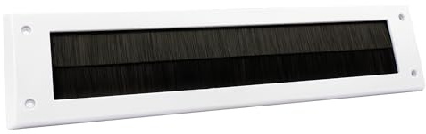 Internal Letterbox Draught Excluder with Black Bristles - White PVC, External Size - 34.2 x 7.9 x 0.8 cm, 28.1 x 4.6 cm Internal Aperture