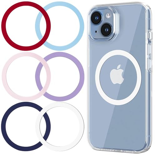 for MagSafe Sticker,4 PCS,Ultra-Thin(0.4mm)Metal Ring for Kindle/Pop Socket Magnetic Wallet Grip Wireless Charger Case Car Mount,Compatible with iPhone 17/16/15/14,Galaxy S24/S23/S22 (Mix Color 6PCS)