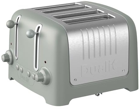 Dualit 4 Slice Lite Toaster | 2kW Toasts 120 Slices an Hour | Polished with Sage Trim | Bagel & Defrost Settings | 36 mm Wide Slots | 46220