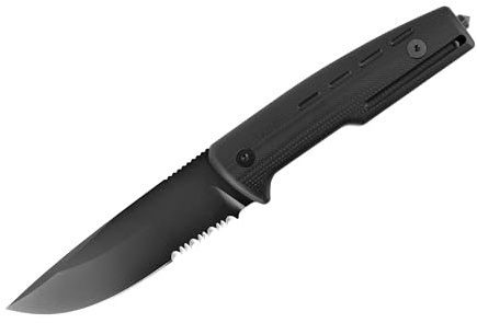 GSG-9 Einsatzmesser EM2 Feststehendes Messer mit D2 Klinge, Wellenschliff, Schwarz, G-10 Griffschalen, Spear Point, Glasbrecher, Gürtelclip, Kydexscheide, 105 mm