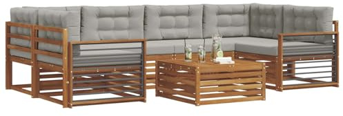vidaXL Outdoor-Sofagarnitur mit Kissen 7 pcs Natürlich und Hellgrau, Gartenmöbel, modernes Outdoor-Sofa, strapazierfähiges Set, Terrassen-Lounge und Sitzgruppe