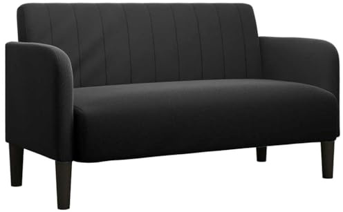 Qifoedo Schwarzes Samt Zweisitzer Sofa 124x68x74 cm mit Federkern und Sperrholzrahmen Modernes kleines Couch im Vintage Look für Wohnzimmer Büro Flur und Schlafzimmer