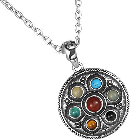 Cupimatch Herren Halskette, Exquisit Edelstahl Sechs Worte des Mantra Buddhismus Gravur Kugel Anhänger mit 55 Kette Halsband, silber