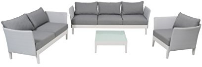 greemotion Lounge-Set Memphis, 4-teiliges Aluminium-Loungeset für indoor und outdoor, Loungemöbel-Garnitur mit Liegefunktion, grau / weiß