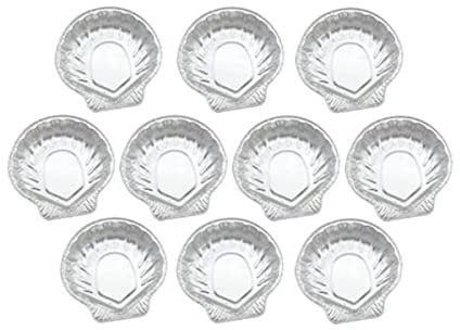 Fackelmann 2433250 Lot de 10 plats à Saint-Jacques en aluminium, plats à coquille Saint-Jacques, Aluminium, Argenté, 12,6 x 12,7 x 1,6 cm